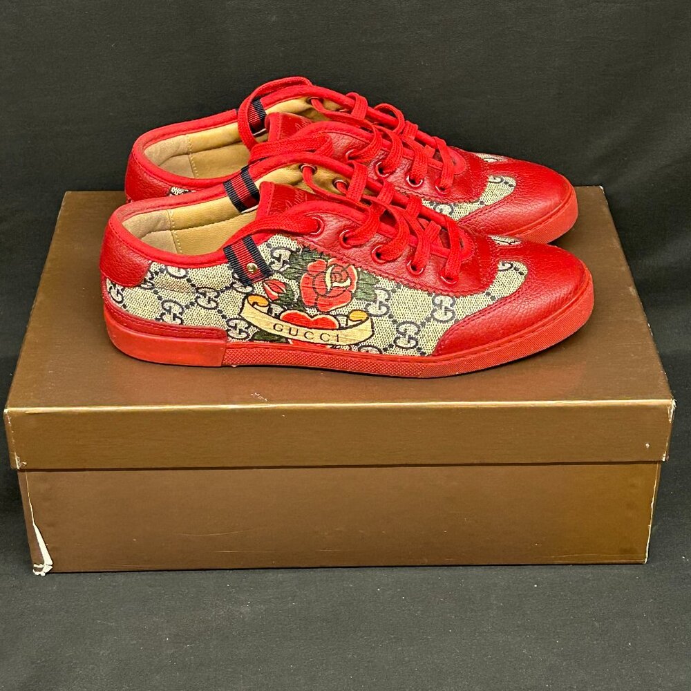 Gucci Barcelona Sneakers Lace Up Sneakers Shoes GG Plus Tattoo Print 214998 35 5